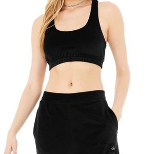 Alo Yoga - Velour Glimmer Scoop Neck Bra - Black - size M - NWT